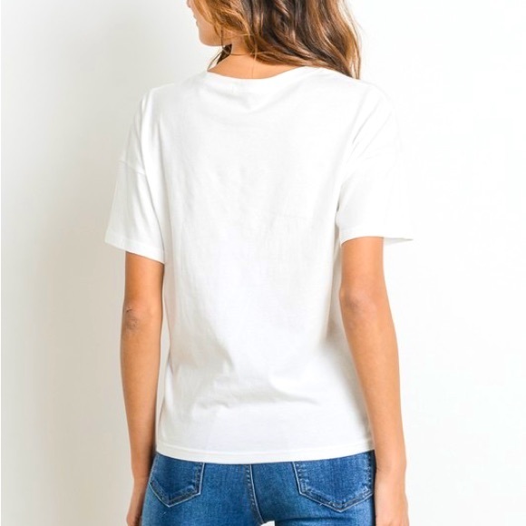 Cute White Short Sleeve Tee with Pearl Embellishments - Picture 3 of 3